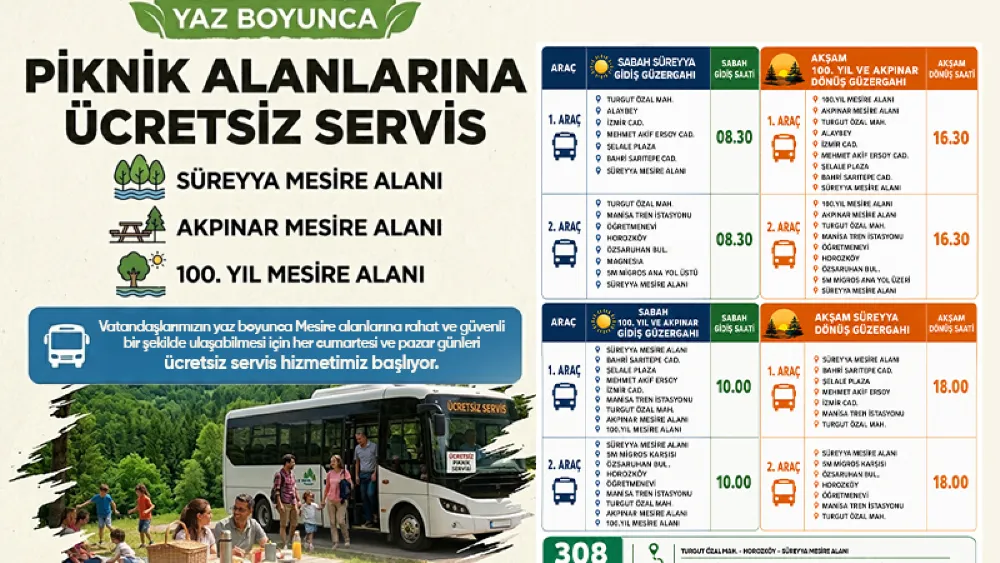 Manisa Büyükşehir’den Hafta Sonu Seferberliği: Mesire Alanlarına Ücretsiz Ulaşım Başlıyor