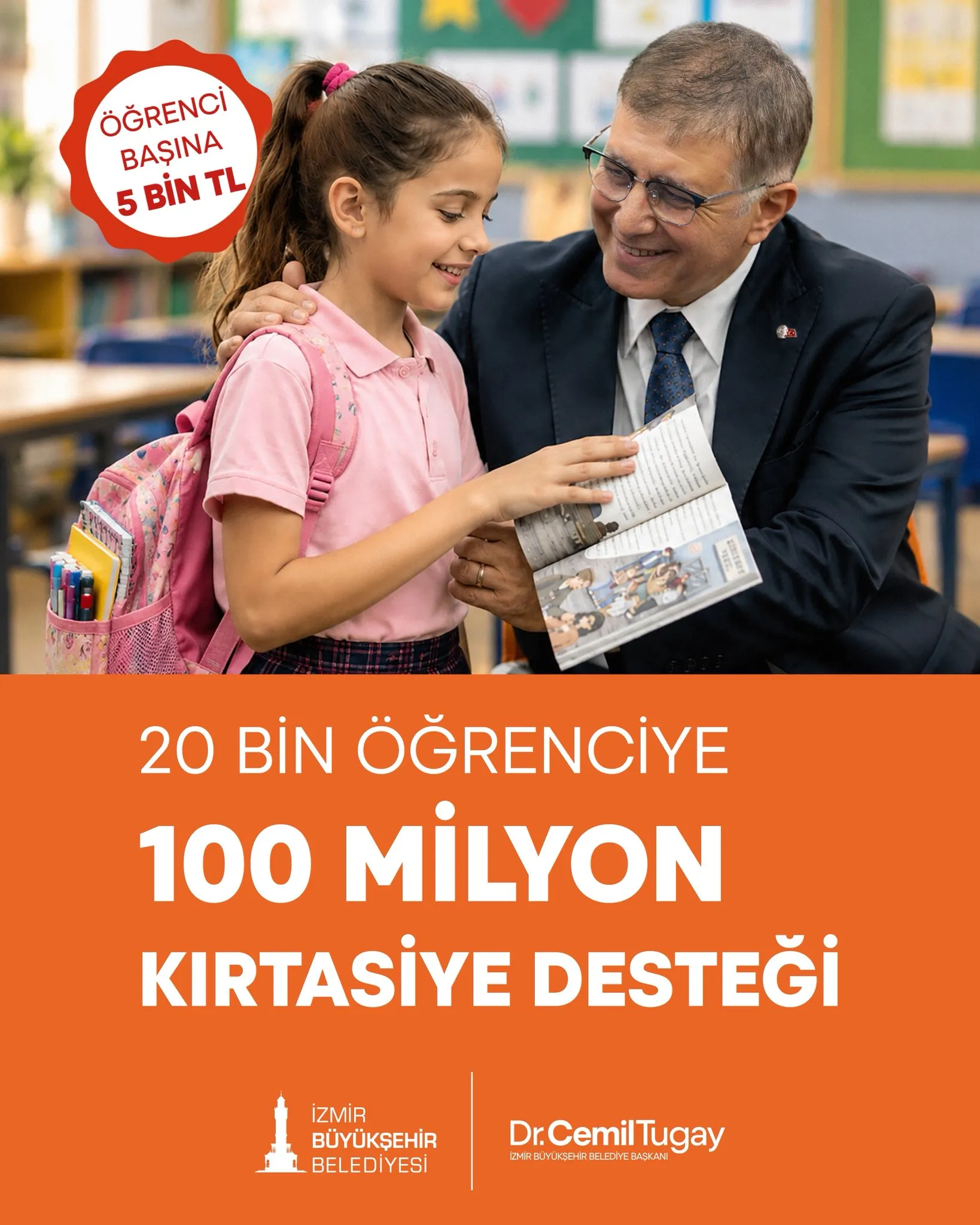 İzmir Büyükşehir Belediye Başkanı Cemil Tugay, kırtasiye yardımı müjdesini kişisel sosyal medya hesabından verdi.