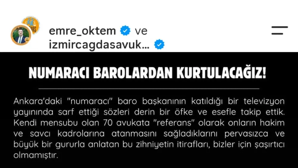 İzmir Çağdaş Avukatlar Grubu’ndan Ankara 2 No'lu Baro Başkanı Avukat Gökhan Ağdemir’e “referans” tepkisi