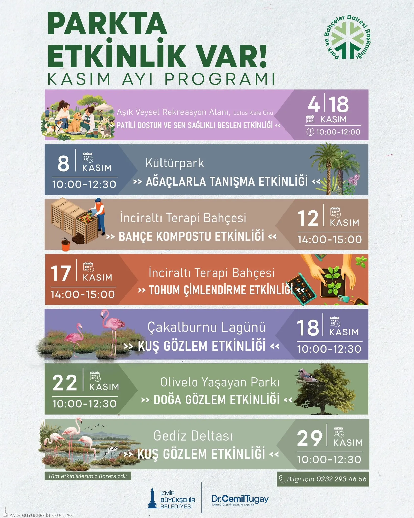 İzmir Büyükşehir Belediyesi’nin “Parkta Etkinlik Var!” programı, kasım ayında da İzmirlileri doğayla buluşturacak.
